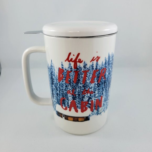 Tea Mug Steeper Life Is Better At The Cabin Indigo Chapters With Lid White Blue… - Picture 3 of 16